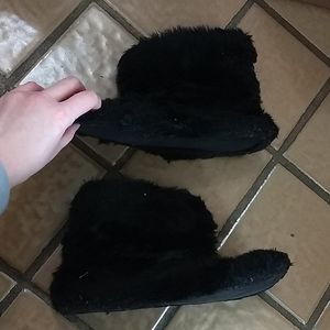 Well used VS PINK Fluffy Black Bootie Slippers
